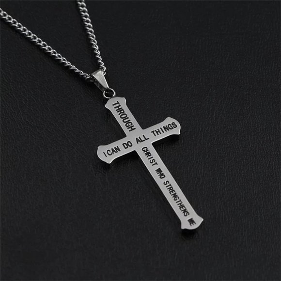 "I Can Do All Things with Christ" 18k Gold Cross Necklace - Picture 7 of 13